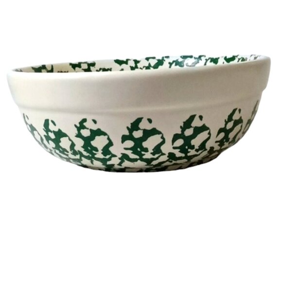 Green & White Country Kitchen 11" Large Mixing Bowl, Unbranded, Spongeware?? - Picture 3 of 5